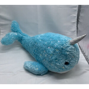 Unicorn Whale Narwhal Plush Stuffed Animal Toy Blue Hug Me Valentines 20"